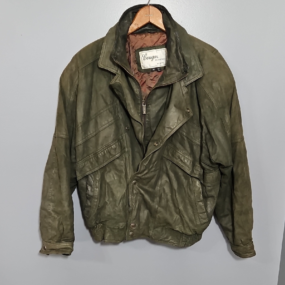 Cougar International, Leather, Y2K, 90s Retro, Bomber Jacket, Motorcycle, Sz M